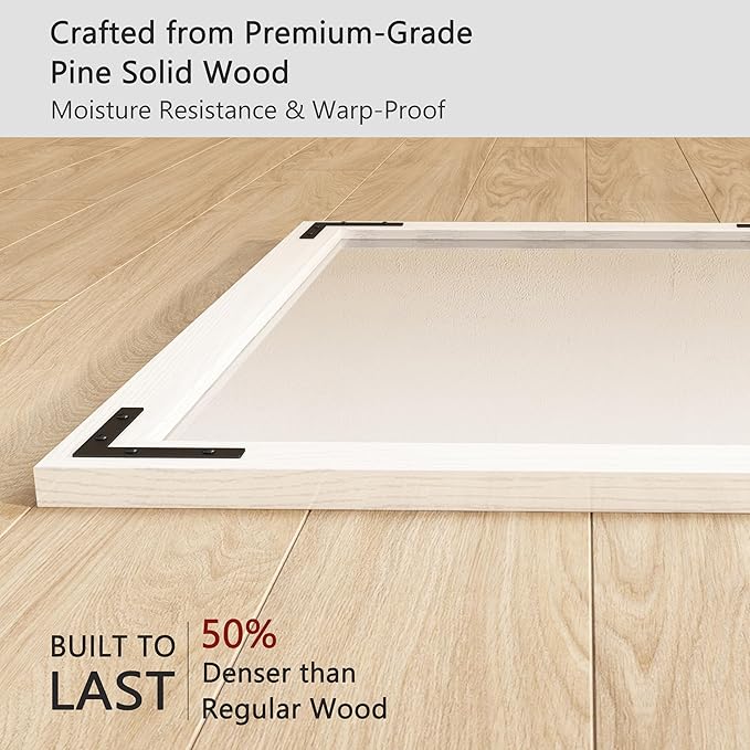 VocalStar White Wood Framed Mirror 24 x 36 Inch, Rustic Natural White Wooden - Image 3