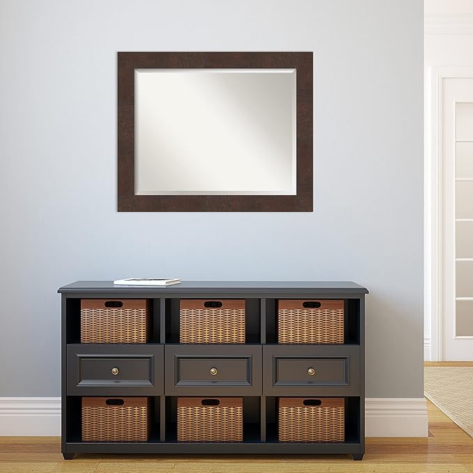 Amanti Art Brown Wall Mirror 27x33 Wildwood Brown Rectangle Bathroom Mirror - Image 6