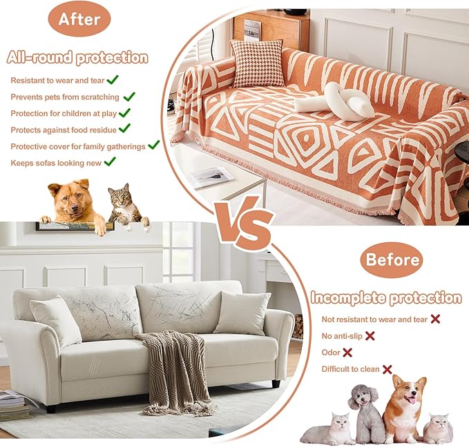 HANDONTIME Orange Sofa Covers for Couch Loveseat Soft Chenille Cover Dogs - Image 6