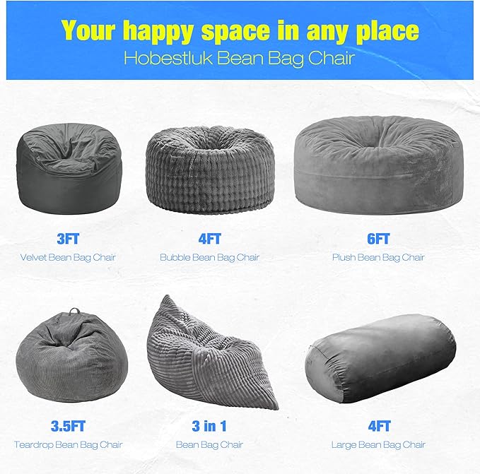 Hobestluk 4FT Bean Bag Chair Large Beanbag - Image 7