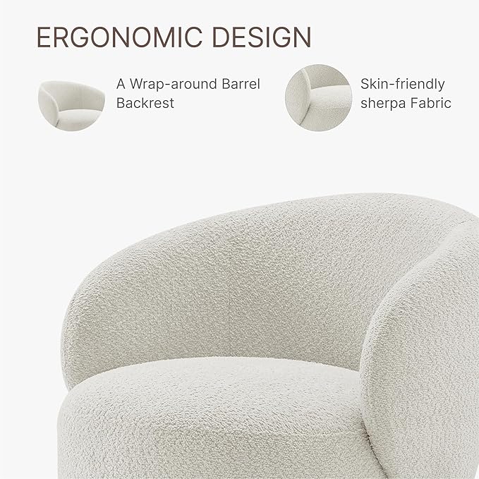 Swivel Accent Chair Round Barrel Armchair Upholstered Performance Fabric - Image 6