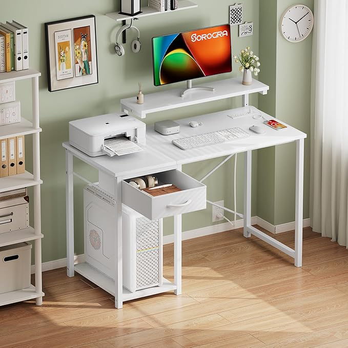 Computer Desk with Adjustable Monitor Stand, 47.2 in Small Desk with Reversible by Sorogra