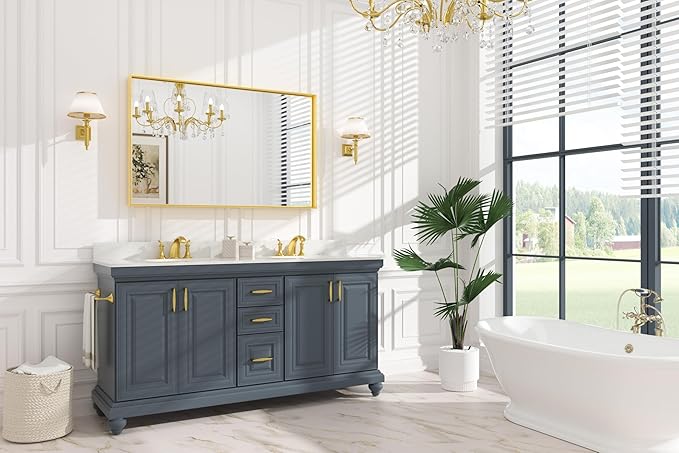 Keonjinn Gold Bathroom Mirror 48 x 30 Inch Gold Trimmed Bathroom Wall Mirror - Image 2