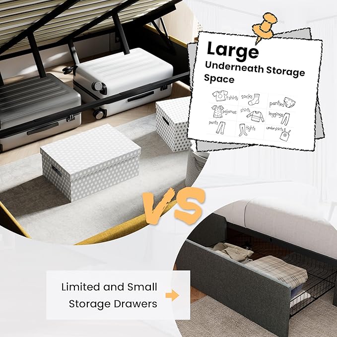 SHA CERLIN Full Size Lift Up Storage Bed/Modern Wingback Headboard/Upholstered - Image 3