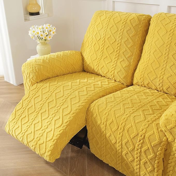 vctops 6 Pieces Geometric Jacquard Plush Recliner Loveseat Slipcovers Soft - Image 7