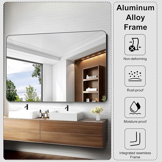 KOCUUY Black Bathroom Mirror 60"x40", Large Vanity Mirror - Image 7