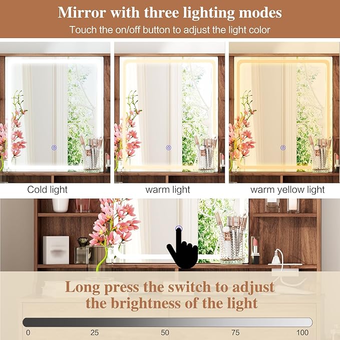 Large Makeup Vanity Desk with Mirror and Lights, Vanity Desk with 8 Drawers & - Image 7