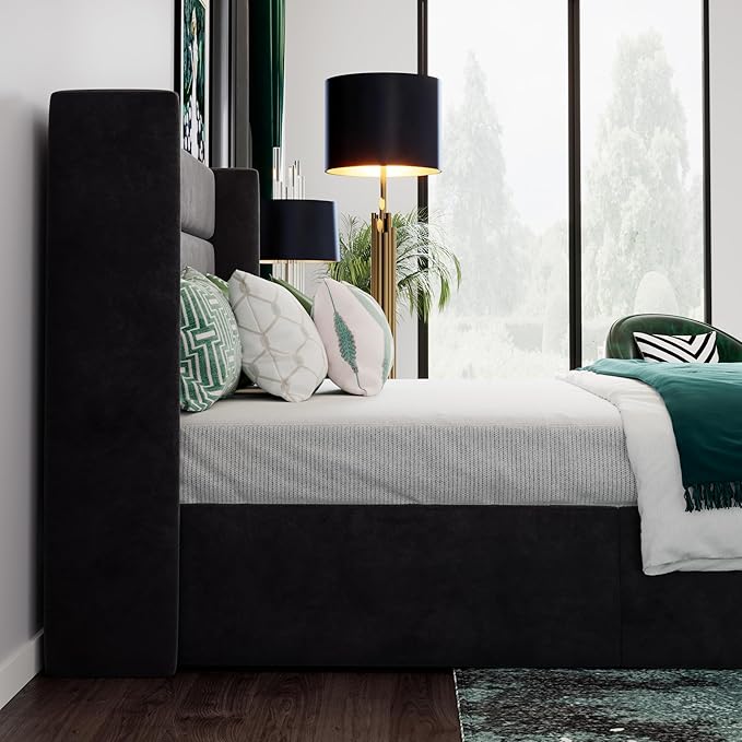 SHA CERLIN Queen Size Lift Up Storage Bed/Velvet Upholstered/Modern Wingback - Image 6