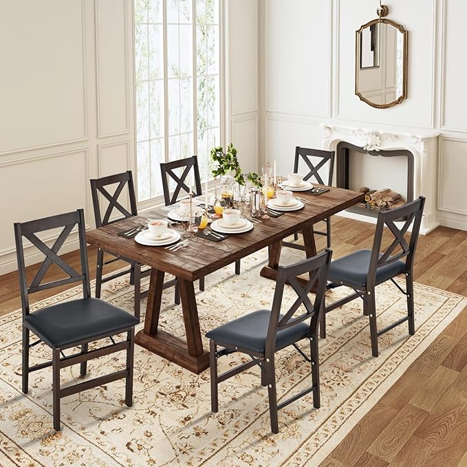 COLAMY Folding Dining Chairs Set of 6 – Dark Brown Wooden Dining Room Chairs by COLAMYINC