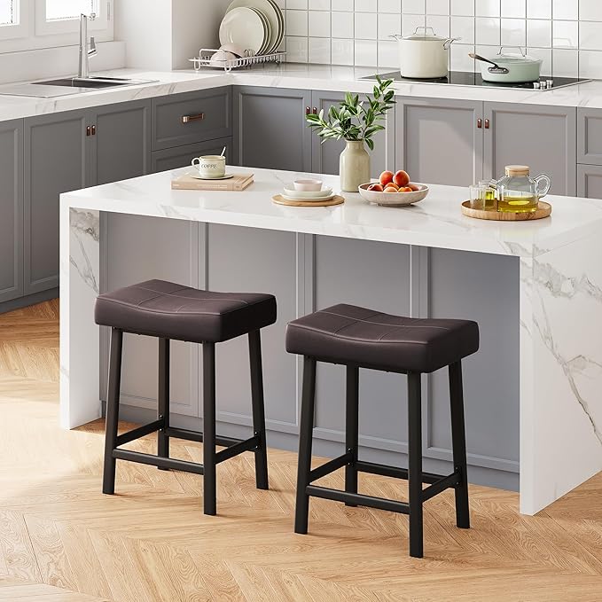 GarveeHome Counter Height Bar Stools Set of 2, 24 Inch Brown Barstools - Image 2
