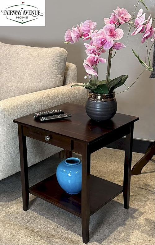 2-Tier Solid Acacia End Table w/Drawer - Image 2
