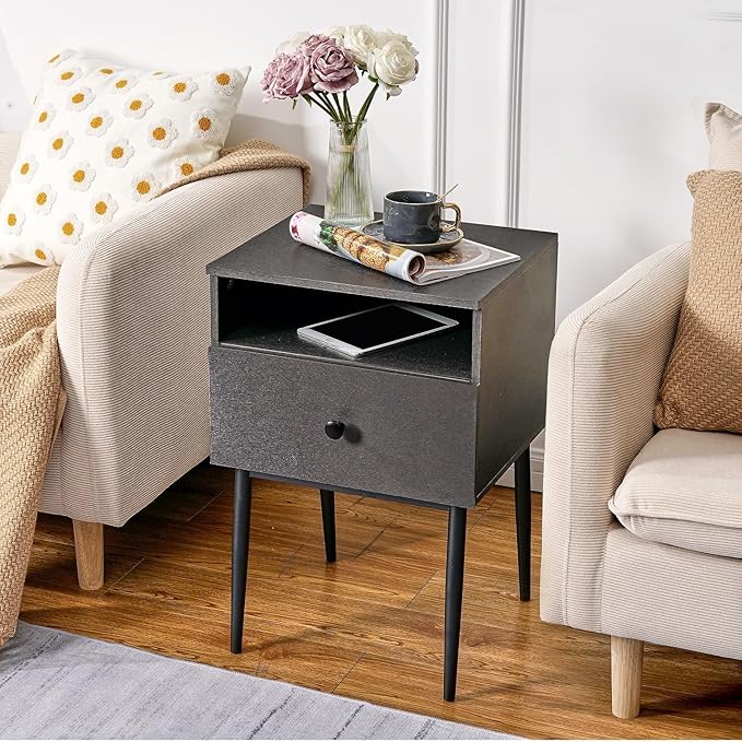 VECELO Modern Wood Night Stand, Square End Table Side Table - Image 4