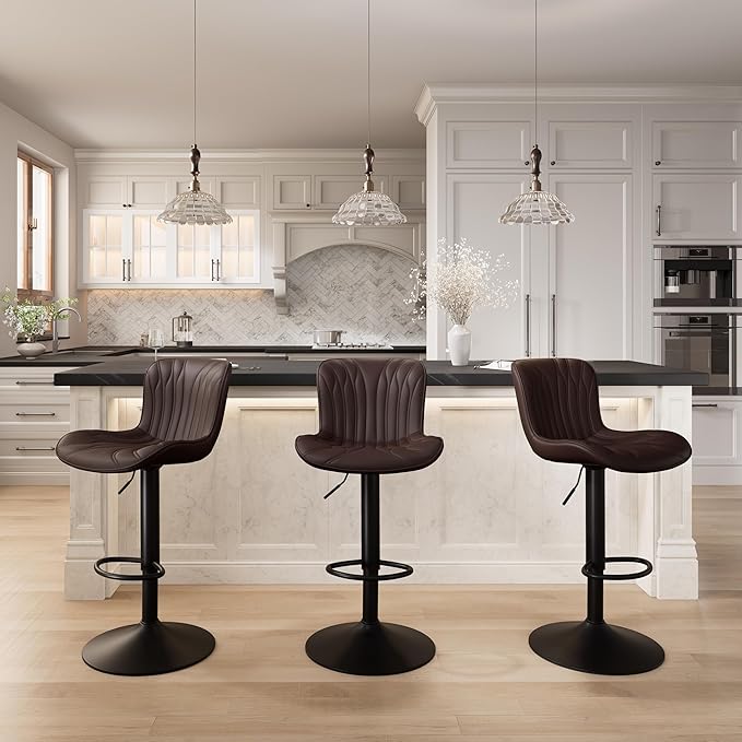 YOUNIKE Single Brown Bar Stools Modern Swivel Counter Height Bar Chair - Image 7