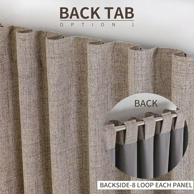 Joydeco Natural Linen Curtains 96 inch Length 2 Panels Set Burg 100% Blackout - Image 3