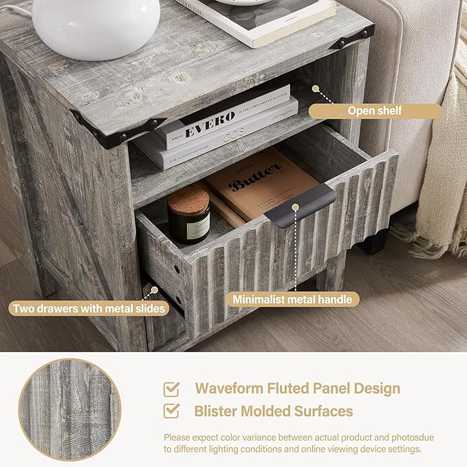 Grey Nightstand with Charging Station - Image 3
