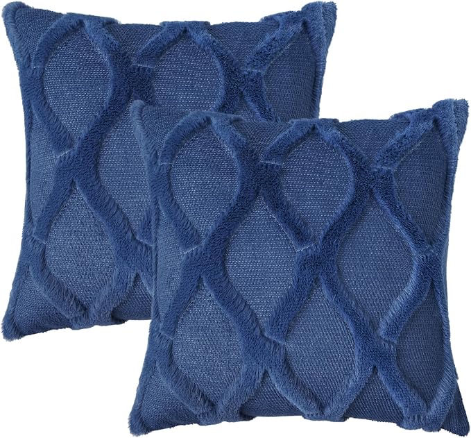 decorUhome Throw Pillow Covers 22x22 Inch Set of 2, Soft Plush Faux Fur Wool - Image 7