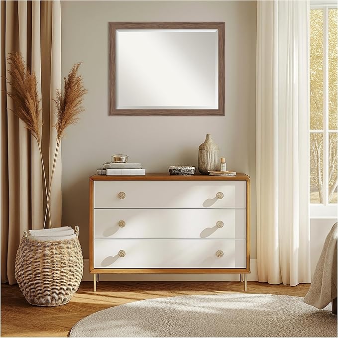 Amanti Art Brown Wall Mirror 25x31 Pia Medium Brown Narrow Rectangle Bathroom - Image 7