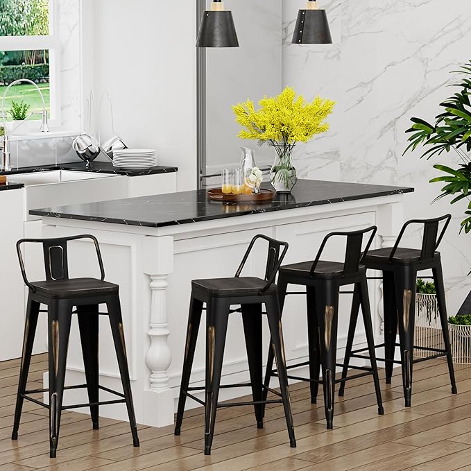 Yongchuang 26 inch Metal Bar Stools Set of 4 Counter Bar Stools Distressed Gold - Image 2