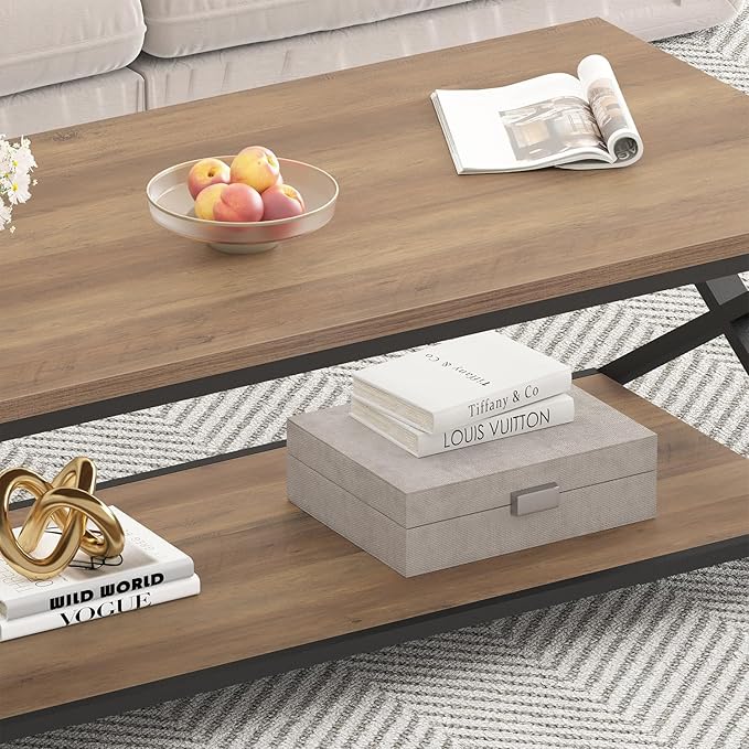 HSH Rustic Wood Coffee Table, Modern Farmhouse Living Room Table, Minimalist - Image 6