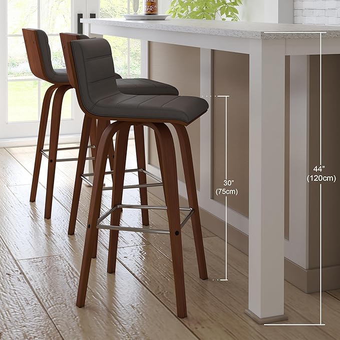 Armen Living Vienna Mid-Century Modern 30" Bar height Barstool Faux Leather - Image 13