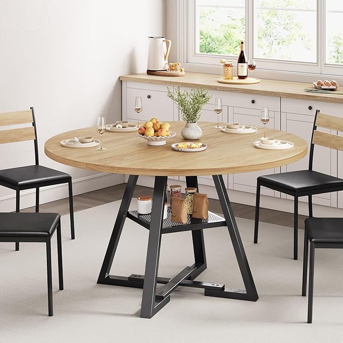 47'' Round Dining Table for 4, Kitchen Dining Room Circle Dinner Pedestal Table - Image 3
