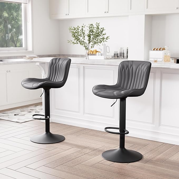 YOUNIKE Black Bar Stools Set of 2 Upholstered Modern Swivel Counter Height Bar - Image 5