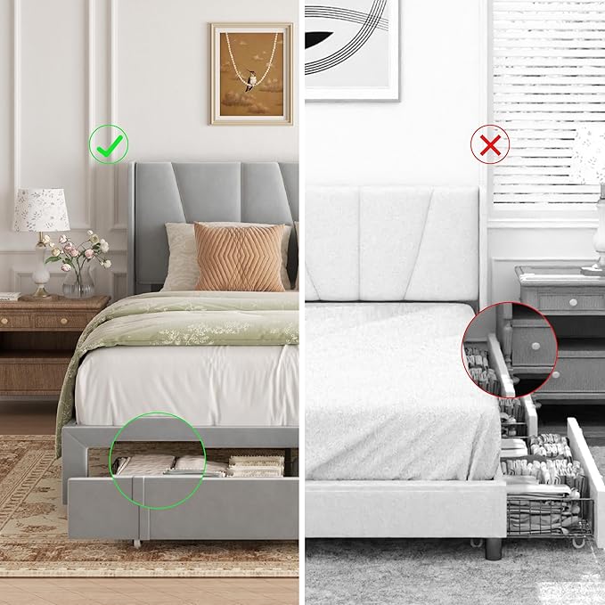 Full Bed Frame with Storage Drawers, Upholstered Platform Bed with Headboard - Image 7