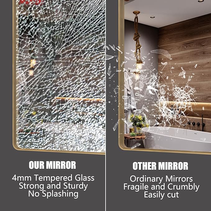 60x40 Gold Bathroom Mirror, Brushed Metal Frame Gold Vanity Mirror, Large - Image 3