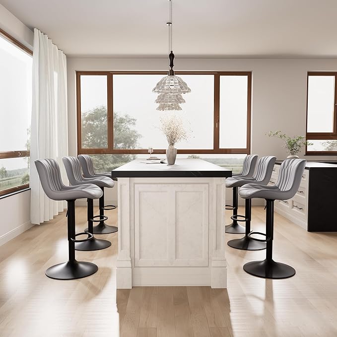 YOUNIKE Grey Bar Stools Set of 6 Modern Swivel Counter Height Bar Chair - Image 9