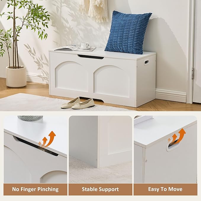 39.4" Storage Chest, Wooden Storage Bench Trunk, Upgraded Safety Lift Support - Image 7