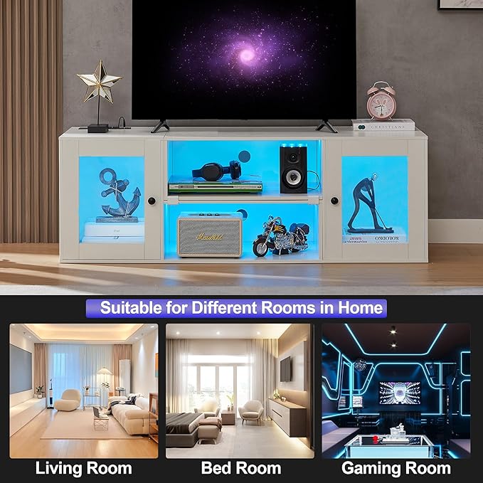 VECELO LED TV Stand for Televisions up to 70 Inchs Modern Entertainment Center - Image 6