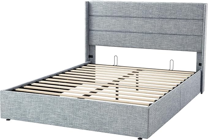SHA CERLIN Full Size Lift Up Storage Bed/Modern Wingback Headboard/Upholstered - Image 9