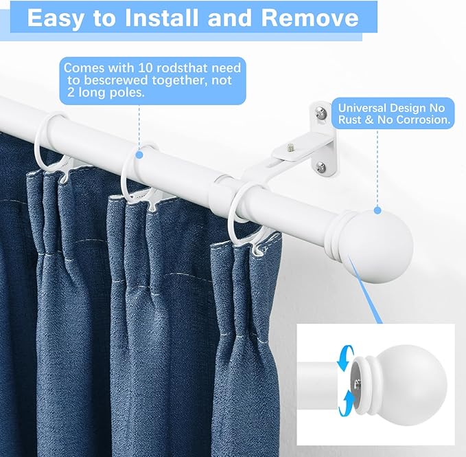 Curtain Rods for Windows 16 to 150 Inches, Curtain Rod Max Adjustable Length of - Image 2