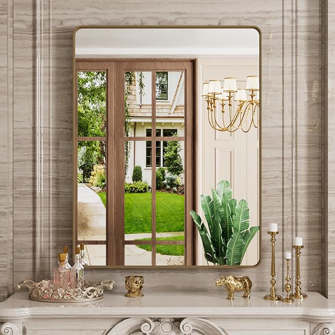 Bronze Bathroom Mirror 28x36 Inch, Brushed Bronze Metal Frame Mirror - Image 2