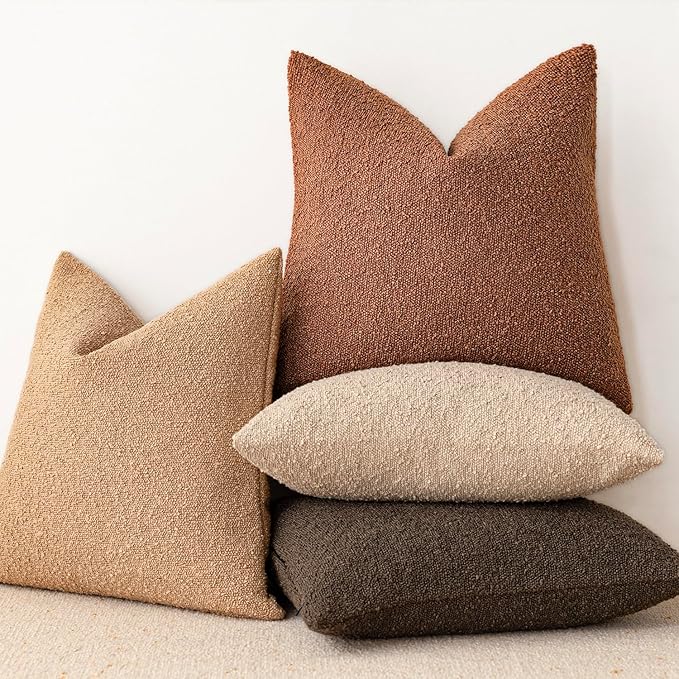 Foindtower Pack of 2 Textured Boucle Throw Pillow Covers Accent Solid Pillow - Image 6