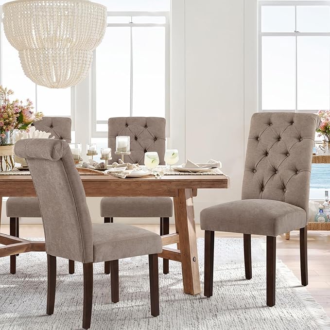 COLAMY Button Tufted Dining Chairs Set of 6, Parsons Upholstered Fabric Dining - Image 2