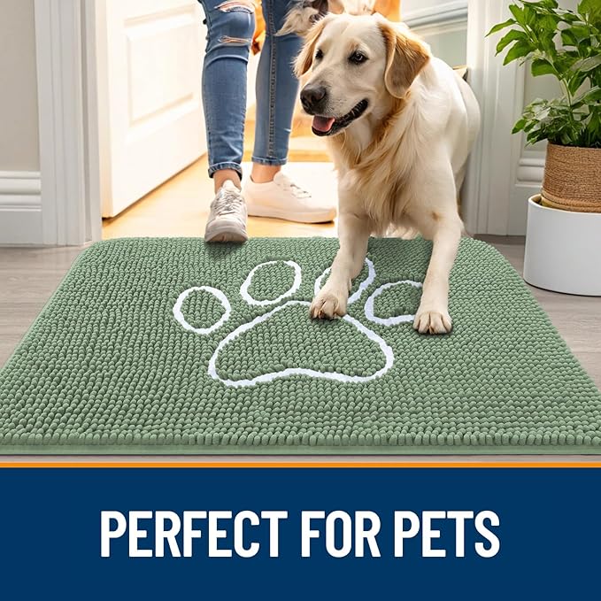 OLANLY Door Mat for Muddy Dog Paws 30x20, Absorbent Chenille Doormat - Image 6