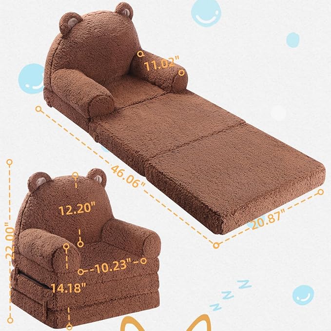 Foldable Kids Sofa, Sherpa Teddy Bear Toddler Couch - Image 3