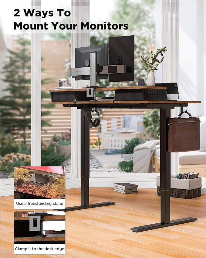 55x24 Inch Standing Desk with Double Drawers, C-Clamp Mount Compatible - Image 6
