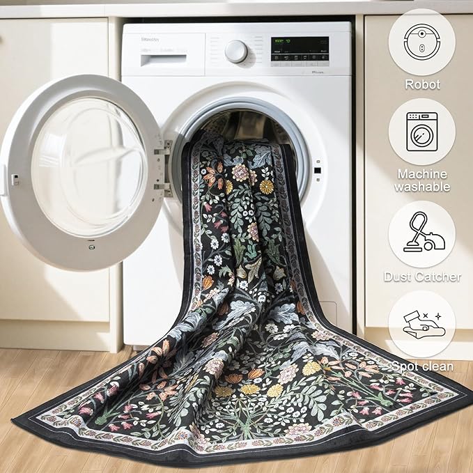 Runner Rug for Entryway: 2x10 Kitchen Rugs Non Slip Washable Ultra Soft Floral - Image 7