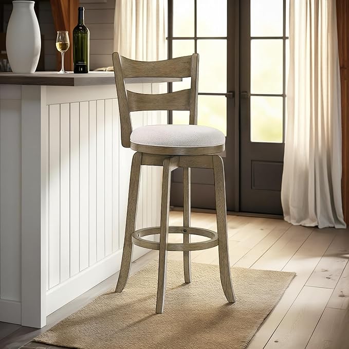 Armen Living Blair 30 in. Putty Brown Bar Height Rubberwood Swivel Barstool by ArmenLiving
