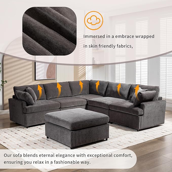 Merax 6-Seater Modern Large U-Shape Sectional Sofa, - Image 7