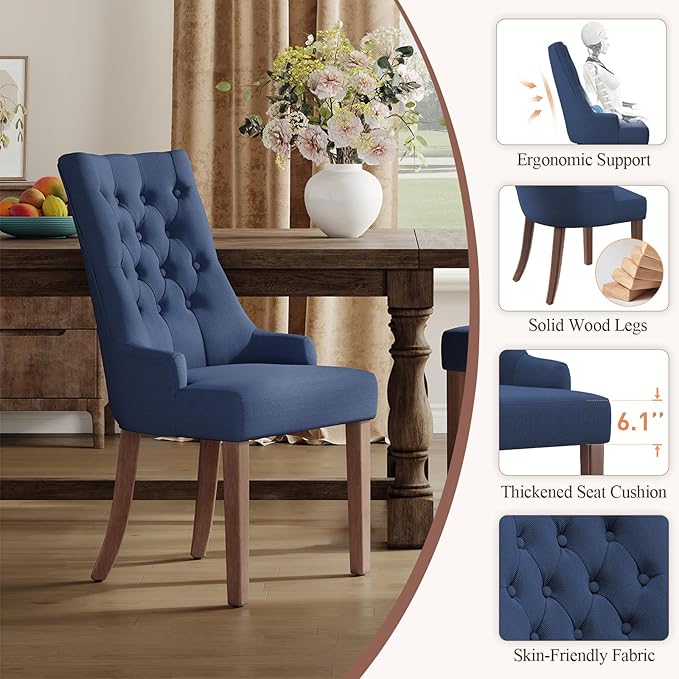 COLAMY Wingback Upholstered Side Dining Room Chairs Set of 4, Fabric Dining - Image 5