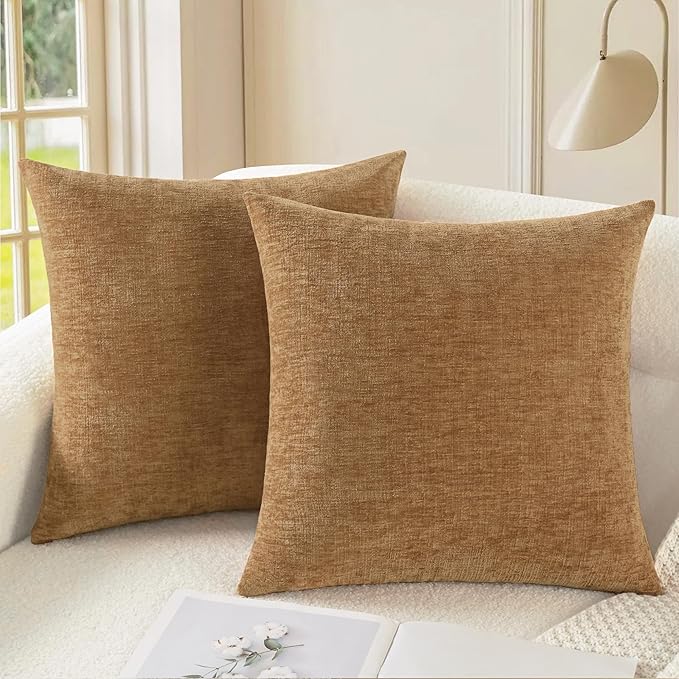CaliTime Throw Pillow Covers Decorative 16 X 16 Inches Pack of 2 Cozy Chenille by CaliTime