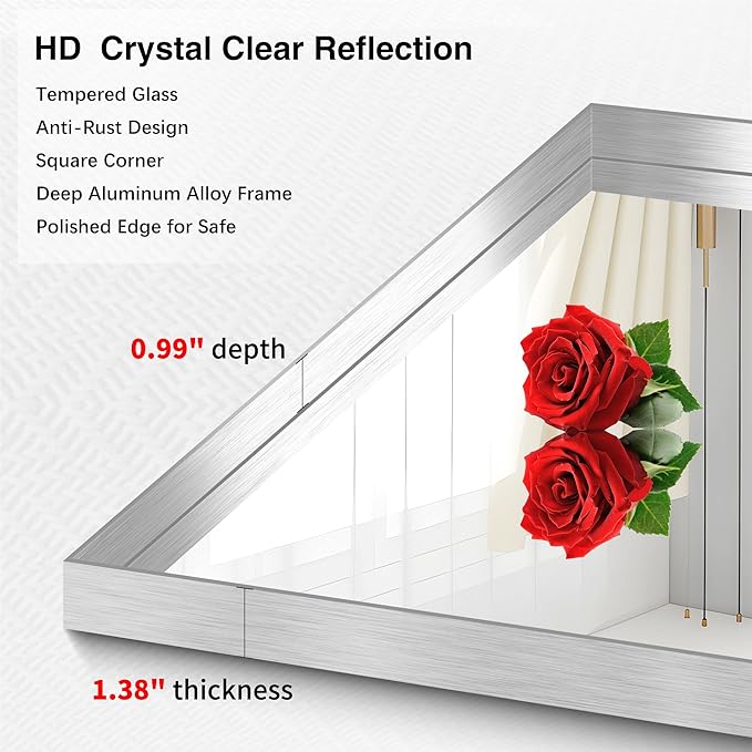 Silver Bathroom Mirror, 40x48 Inch Rectangular Framed Mirror, Large Wall - Image 4
