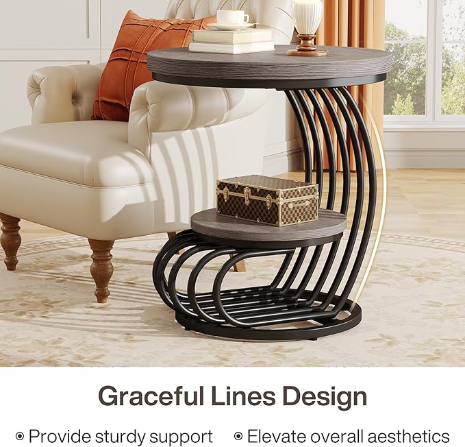 Tribesigns Round End Table: 2 Tiers Wood Side Table - Image 7