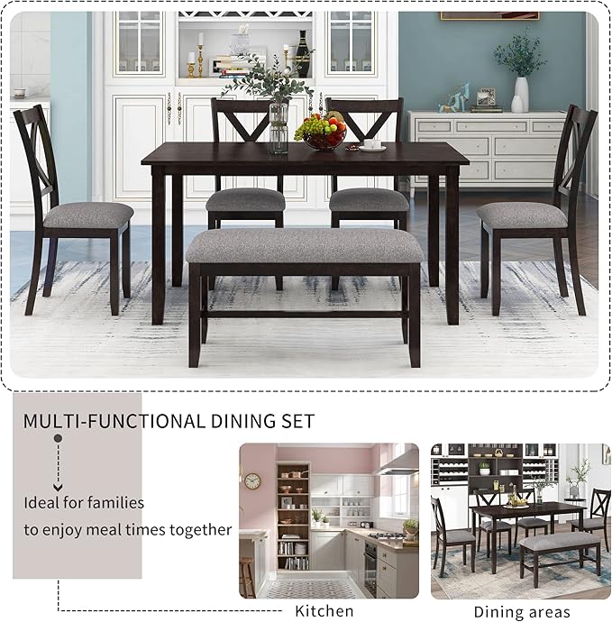 SogesPower 6-Piece Kitchen Dining Table Set - Image 7