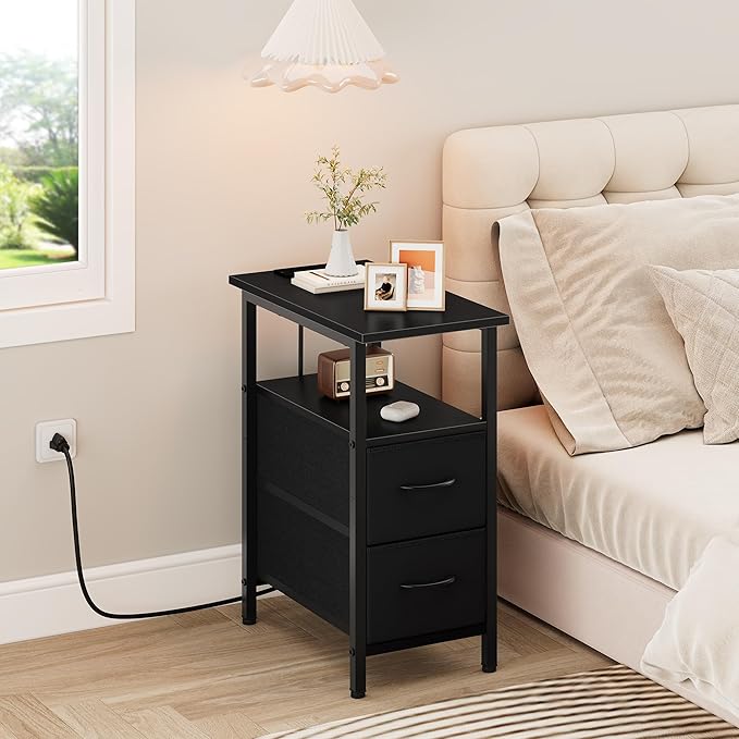 Vagusicc End Table with Charging Station Set of 2, Narrow Side Table, 23.8'' - Image 8