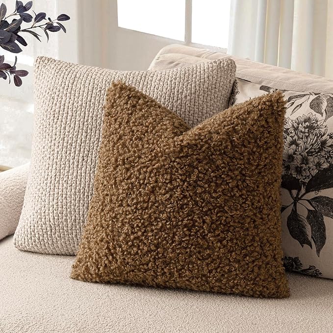 Foindtower 2 Pieces 18x18 Inch Dark Bronze, Faux Fur Throw Pillow Cover Accent - Image 5