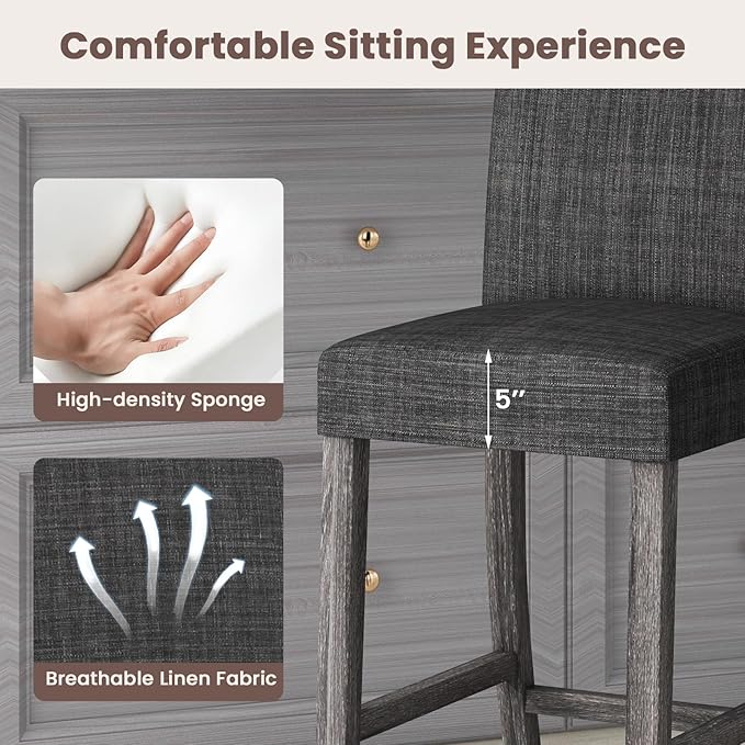 COSTWAY Upholstered Counter Height Stools Set of 2, Bar Stools w/Ergonomic - Image 5